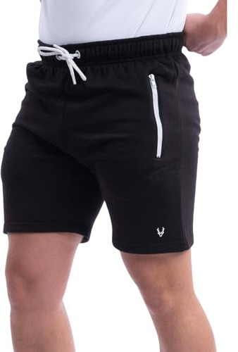 Mens Jogging Fleece Shorts Sweat Jersey Comfy Elasticated Waist Joggers Casual Gym Bottoms Plain Loungewear Lounge Pants Running Short with Pockets Sweatpants (Black, XL)