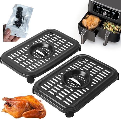 Air Fryer Grill Pan for Ninja Foodi AF300UK 6 in 1 7.6L Dual Zone Digital Air Fryers, 2 PCS Air Fryer Accessories Grill Pan Plate Crisper Plate Rack Tray with Rubber Bumpers, Dishwasher Safe