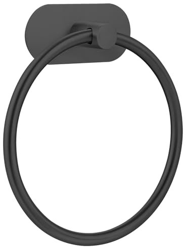 Anneau Porte-Serviette Autocollant pour Salle de Bain, Salle de Bain et Cuisine, avec adhésif Puissant, sans perçage, en Acier Inoxydable, Anti-Rouille, Organiseur de Bain Moderne, Noir Mat