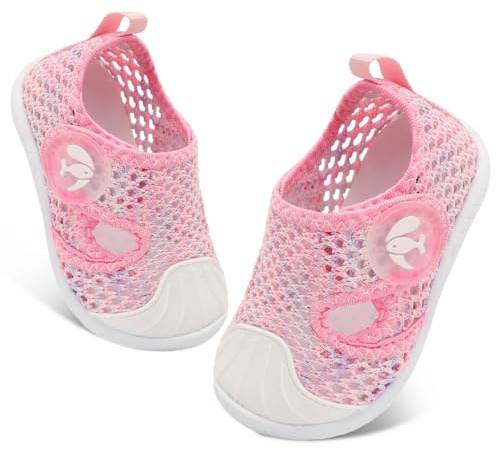JIASUQI Baby Boys Girls Water Shoes Infant Qucik Dry Barefoot Beach Swim Shoes Toddler Breathable Aqua Socks(PinkColorful,6-12Months)