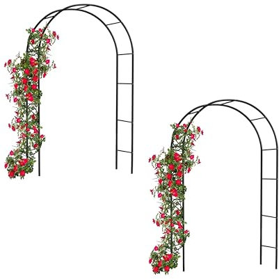 2 x Black metal garden arch 2.4M steel frame garden arch for climbing plants & roses - Indoor outdoor decorative plant support obelisk arch.