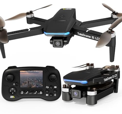 Toladrone Drone with Camera for Adults, TD31LCD Drone with LCD Screen, Digital Image Transmission Remote Control, Brushless Motor, Foldable Drones for Beginners