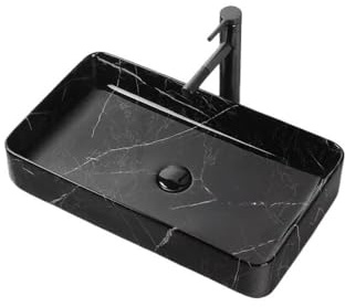 pour meuble-lavabo de toilette Lavabo de salle de bain carré en céramique à motif de marbre noir pour meuble-lavabo