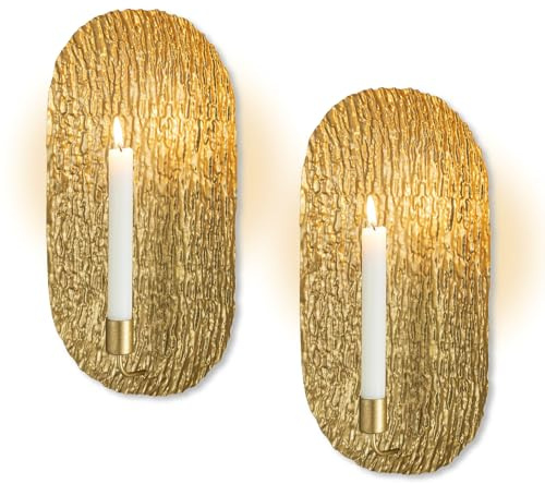 Sziqiqi Vintage Guld Kandelaber För Vägg: Set av 2 Vintage Vägglampetter som Väggkonst Dekor - Metall Väggmonterade Ljushållare för Vardagsrum Sovrum Badrum Eldstad Hall Matsal