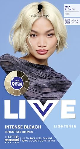 Schwarzkopf LIVE Intense Bleach Hair Lightener, 00B Max Blonde | Up to 9 Levels of Lift, Anti-Yellow Effect, HaptIQ Anti-Damage System, 6 Weeks of Pure Blonde Results