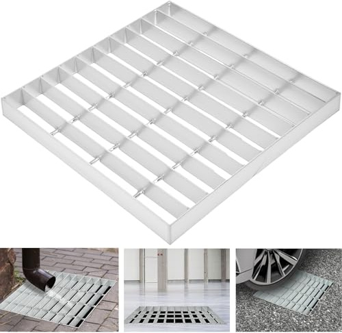 KUJIBGY Caillebotis galvanisé, 400 x 400 mm, rectangulaire, pour puits de lumière, garage, jardin, drainage, bac de récupération