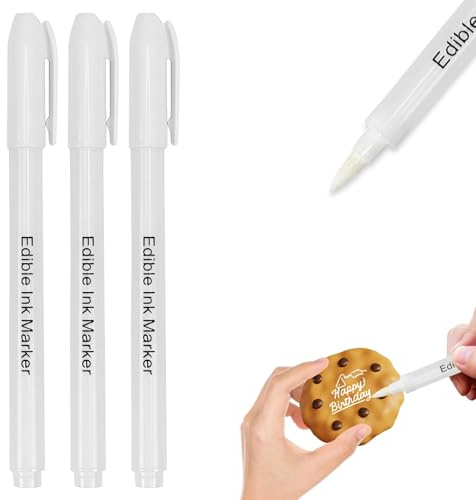 Weiße Essbare Food Pens 3er Pack, Doppelseitige Stifte für Tortendekoration mit feiner und breiter Spitze für dunklen Fondant, Schokolade, Kekse und Desserts