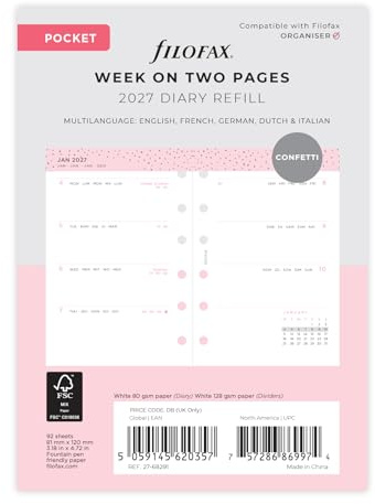 Filofax Kalendereinlage Confetti Week to view Illustrated Diary Refill Pack Pocket 2027