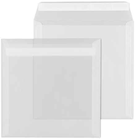 ÖKI Transparentkuvert quadratisch, 50 Stück, Briefumschlag mit Haftstreifen, 220x220mm, 100g, weiß klar