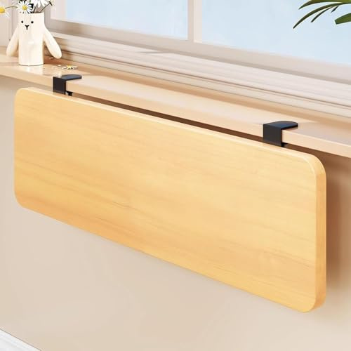 ZYREHAW Window Sill Extender Clamp Plant Shelf, Foldable Desk Extender Tray, Punch-Free Workstation Organizer, Foldable Keyboard Mount, Removable Wood Design,Easy Installation A,80x20cm