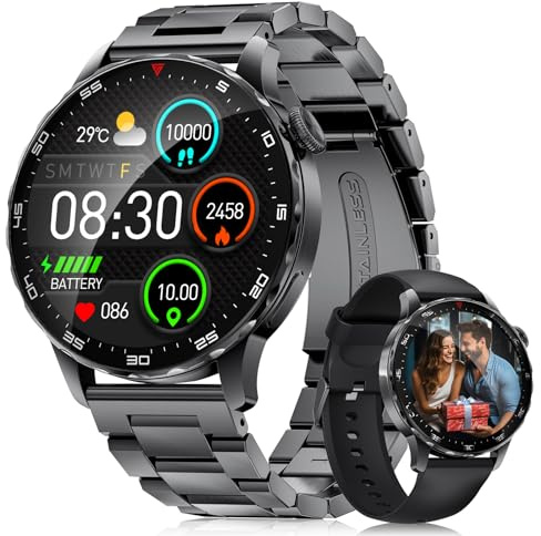 FITFLEX Orologio Smartwatch Uomo, 750mAh, 1.43 AMOLED, 120+ Sport | Carica Type-C/USB, Salute SpO2/Sonno, Chiamate BT, 120+ Sport, IP68 Impermeabile, Comp Android/iOS, 2 Cinturino