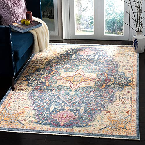 SAFAVIEH Traditionell Teppich für Wohnzimmer, Esszimmer, Schlafzimmer - Illusion Collection, Kurzer Flor, Blau und Lila, 183 X 274 cm