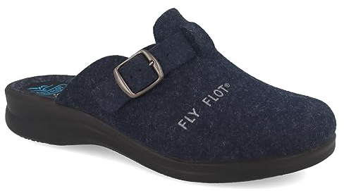 Fly Flot | Classic Woman, Pantofole Donna Ricamata, Ciabatta in Feltro Sintetico con Tomaia in Pet Riciclato e Fibbia Regolabile, Sottopiede in Panno, Blu, 40