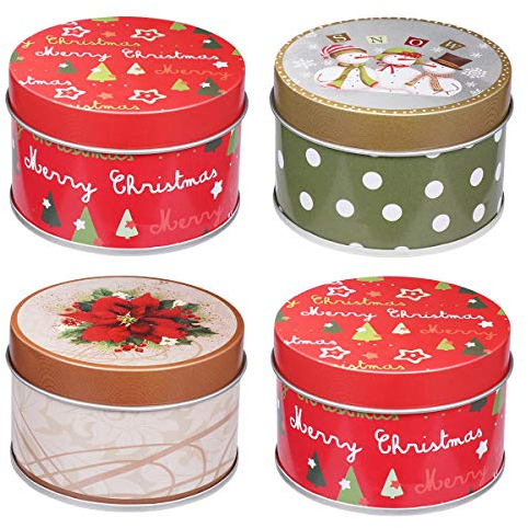 UPKOCH 4 barattoli Natalizi per Biscotti, Scatola per Biscotti, Scatola per Dolci Rotonda con Coperchio (Motivo Casuale).