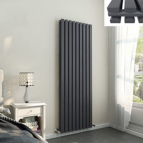 Warmehaus 1800 x 620 mm Grey Anthracite Vertical Designer Radiator Double Rectangular Flat Panel - Modern Central Heating - Perfect for Bathroom, Kitchen, Living Room