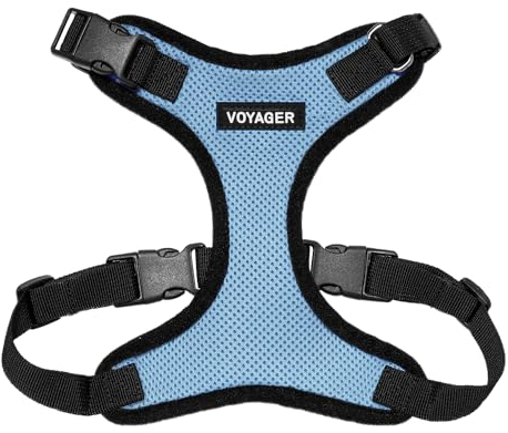 Voyager Step-In Lock Haustiergeschirr, Allwetter-Netzgewebe, verstellbares Step-in-Geschirr für Katzen und Hunde, von Best Pet Supplies – Babyblau/schwarzer Rand, Größe XS