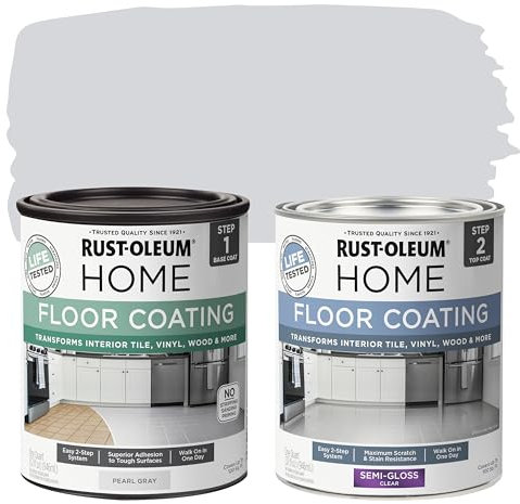 Rust-Oleum 367601 Home Interior Floor Coating Kit, Semi-Gloss Pearl Gray