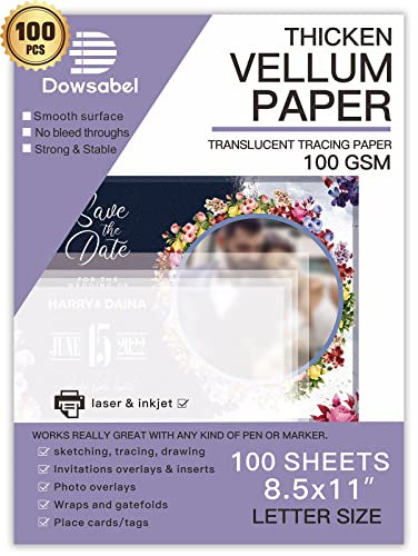 Dowsabel Pergamentpapier, durchscheinend, 30,8 kg, 21,6 x 27,9 cm, bedruckbares Pergamentpapier für Kartenauflagen, Einladungen, Bauchbänder, Umschläge, Laternen, 50 Blatt