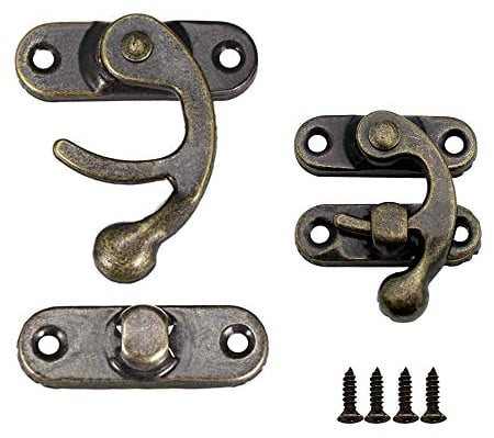 JPGhaha 20Pz Gancio Destro con Viti in Antico Bronzo Fermaglio a Gancio per Decorazione Fai da Te Borsa Hasp Corno Serratura Legno Antico Hasp per Jewelry Box Cassetto Cerniera Armadietto