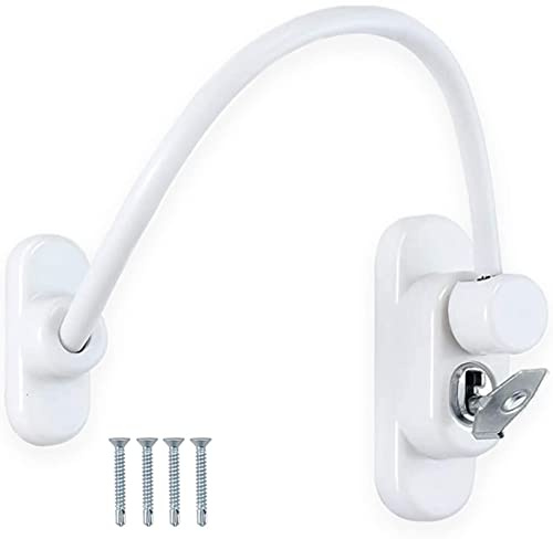TERF® Heavy Duty White Cable Locking Window Restrictor Child Proof Window Security Restriction Key Lock with 1 Key and Fixing Screws For Wood Aluminium UPVC Vinyl Frames - Pack of 1