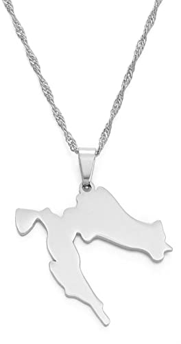 HUYUEXIN Kroatien Karte Anhänger Halskette - Country Umriss Ethnischer Stil Hip-Hop Schmuck, Einfache Einfarbige Charm Dünne Kette, Frauen/Mädchen/Männer Unisex,Silber,17,7