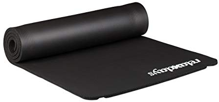 Relaxdays 4 x Yogamatte, 1 cm dick, für Pilates, Fitness, gelenkschonend, mit Tragegurt, Gymnastikmatte 60 x 180 cm, schwarz