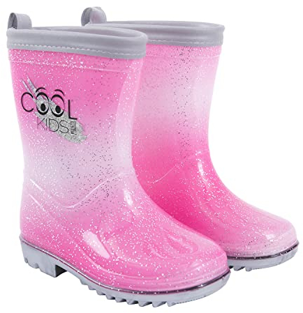 PERLETTI Stivaletti Bimba Brillantini Rosa Bianco Bordo Riflettente - Stivali Neve Pioggia Fango Suola Antiscivolo Grigia Resistenti - Scarpe Bambina Impermeabili Antipioggia (Rosa Glitter, 26/27 EU)