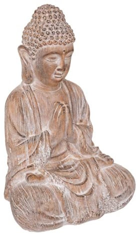 Atmosphera - Figur Buddha - Holzeffekt H45 cm - Leinen weiß