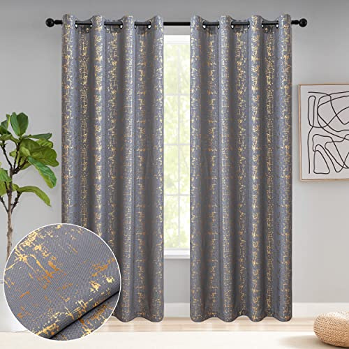 Taisier Home Vorhänge mit Goldfoliendruck, Leinen, strukturiert, geometrisches Punktemuster, Design für Schlafzimmer, Wohnzimmer, wärmeisoliert, 2 Paneele 160 cm lang, grau und goldfarben