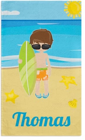 Personalisiert Badetuch Strandtuch mit Grafische Kinder-Motiv & Wunsch Namen (Surferjunge)