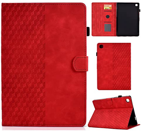 Rosbtib Custodia per Samsung Galaxy Tab A 10.1 2019 (SM-T510/ SM-T515), Pelle PU Cover [Funzione di Supporto] [Slot per Scheda] [Magnetica] Cover Galaxy Tab A 10,1 2019 - Rosso Quadrato