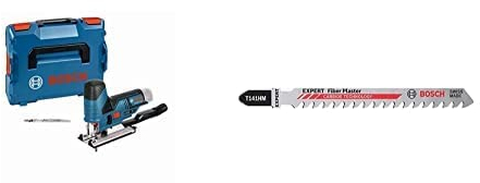 Bosch Professional Stichsäge GST 12V-70 (2x Sägeblatt, Gleitschuh, Spanreißschutz, ohne Akku Ladegerät, in L-BOXX) + 3x Expert ‘Fiber Plaster’ T 141 HM (Faserzementplatten, Gipskartonplatte, 100 mm)