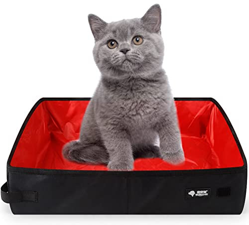 Faltbares Katzenklo, 50 * 40cm Katzenklo Faltbar Reise Katzenklo XXL Tragbare Faltbare Katzentoilette für Kitten Reisen, Wasserdicht, Einfach zu Säubern für Haustiere Freien Reisen, Heimgebrauch, Rot