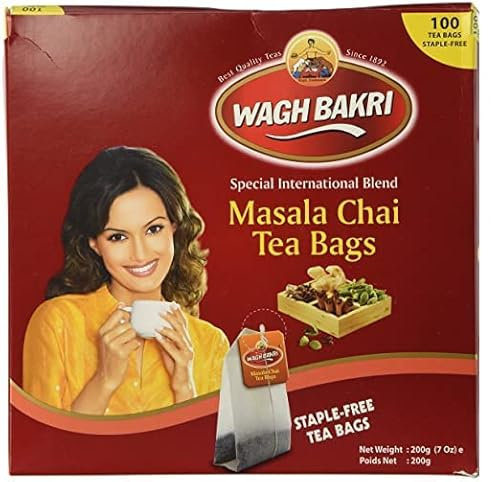 Wagh Bakri Masala Chai 100 Teebeutel | Würziger Tee mit indischen Gewürzen | Aromatischer Schwarztee für Chai-Liebhaber Authentisch Hochwertig mit Kajal