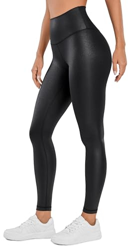 CRZ YOGA Butterluxe Damen High Waist Sport Leggings Blickdicht Yoga Leggins Sporthose Workout Gym Yogahose - 71cm Kunstleder Schwarz 38