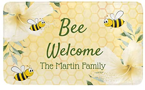 Bee Welcome Bumble Bees Yellow Personalized Doormat Indoor Outdoor Pet Mat Entrance Rugs Home Decor Welcome Door Mats 24X16 Inch