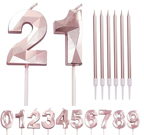 Number Candle Rose Gold 21 for Birthday Cake, Pink Gold Happy Birthday Candles, Cake Topper for Girls Birthday Wedding Anniversary Decorations