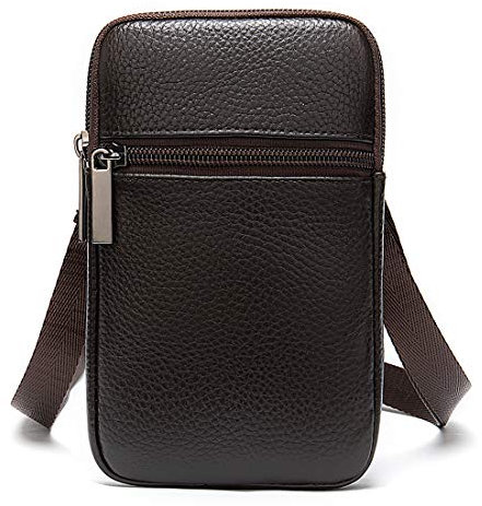 Leder Handy Umhängetaschen Herren, Schultertasche Handy Leder, Camping Wandern Männer Reißverschluss Ledertaschen Messenge Holster Handytasche zum Umhängen Herren Handtasche Geldbörse Brusttasche