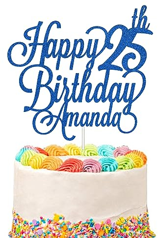 Personalised Happy Birthday Glitter Cake Topper Customised with Any Name & Any Age Party Cake Decoration for 1st 10th 13th 16th 18th 20th 21st 30th 40th 50th 60th 70th 80th (Dark Blue)