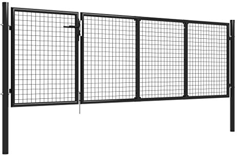 Homgoday Mesh-Gartentor Doppelflügeltor Doppeltor Gartentür Zauntor Hoftor Zauntür Gartenpforte Einfahrtstor Tor mit Schloss und Schlüssel Stahl 350 x 75 cm Anthrazit