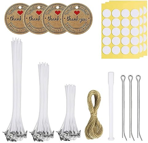 ERBO Kerzendocht 60 Stück, 3 Größen Kerzendochte für Kerzen, Rauchfrei Dochte für Kerzen, Kerzen Docht Set, Kerzendocht Kaufen, Cotton Candle Wick für die Kerzenherstellung Candle DIY (10, 15, 20cm)