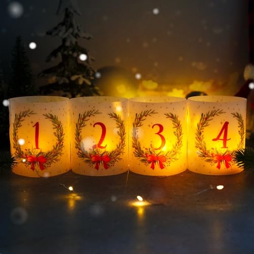 BETESSIN 12Pcs Windlicht Tischdeko Advent Kerzen Deko Mini Tischlichter Adventszahlen 1 2 3 4 Weihnachten Gläser Kerzen Deko Teelichter Lichthülle Indoor Outdoor Garten Kerzen Dekoration