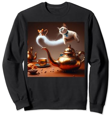 Un chat génial sortant du bec d'une théière Sweatshirt