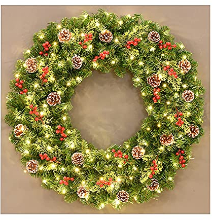 RedAeL Erhellen Sie Ihren Feiertag mit einem atemberaubenden 80 cm großen, vorbeleuchteten künstlichen Weihnachtskranz mit gemischter Dekoration