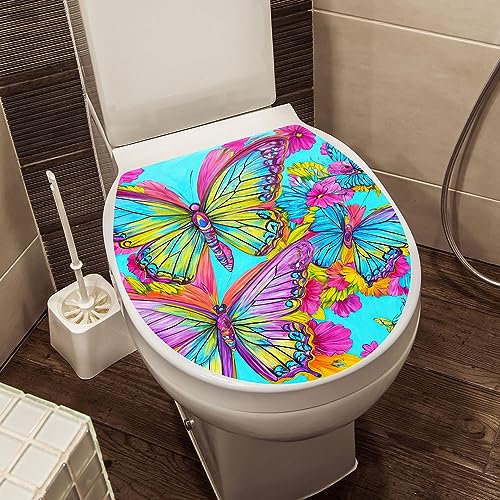 Winhappyhome Toilet Seat Cover Sticker Toilet Lid Decal Bathroom Decorative Stickers (Colorful Butterfly)