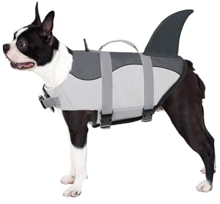 AOFITEE Giubbotto di salvataggio per cani con squalo, giubbotto di sicurezza per cani Ripstop, con galleggiabilità superiore e maniglia di salvataggio, regolabile, per cani di taglia piccola, media e