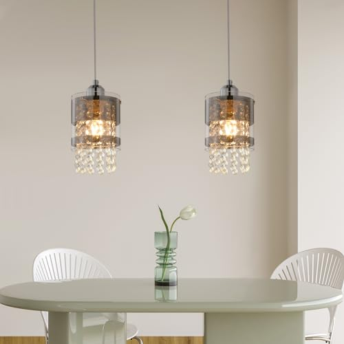 ZMH Pendelleuchte Modern Esstisch Hängelampe 2er: 1 Flammig E27 Glas Hängeleuchte 150CM Max Höhenverstellbar Design Kristall Pendellampe für Wohnzimmer Schlafzimmer Küche Esszimmer Ohne Leuchtmittel