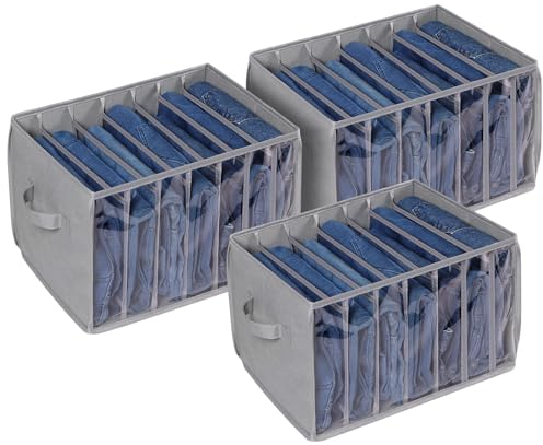 Syeeiex 3 Stück Große Hosen Kleiderschrank Organizer, 42 x 30 x 25 cm, 7 Fächer Transparentes Fenster Schubladen ordnungssystem Kleiderschrank Aufbewahrungsboxen für Jeans, T-Shirts, Hosen, Kleidungen