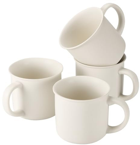 Edenseelake Set di 4 tazze da caffè bianche con manici, in ceramica, per caffè, tè, cioccolata calda, latte, microonde e lavastoviglie