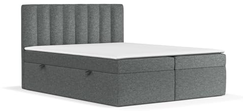 maison de reve - Boxspringbett 140x200 cm NOVENTO, mit Bettkasten, Bett mit H3 Bonellmatratze (18 cm hoch), Polsterbett mit PU-Topper und Kopfteil, Webstoff, Boxbetten, Boxspringbetten - Anthrazit